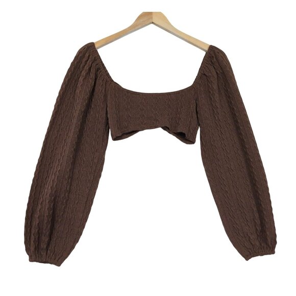 Altard State Crop Knit Bandeau Top Womens XS Brown Balloon Sleeve Boho Festival - Picture 2 of 8